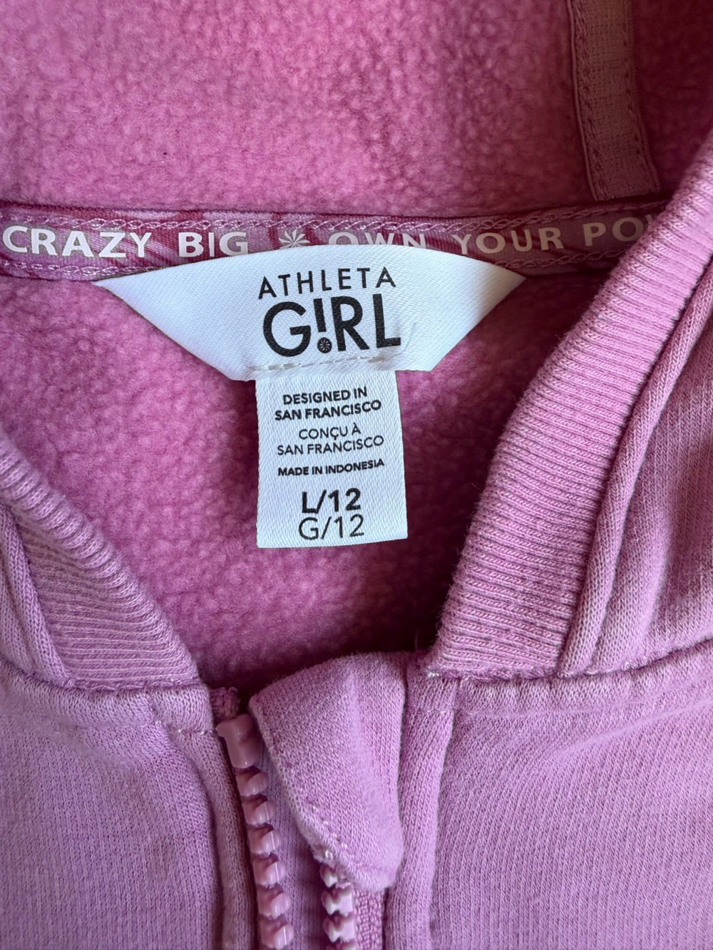 Athleta Girl Pink Zip Hoodie Size 12 - Picture 6 of 10